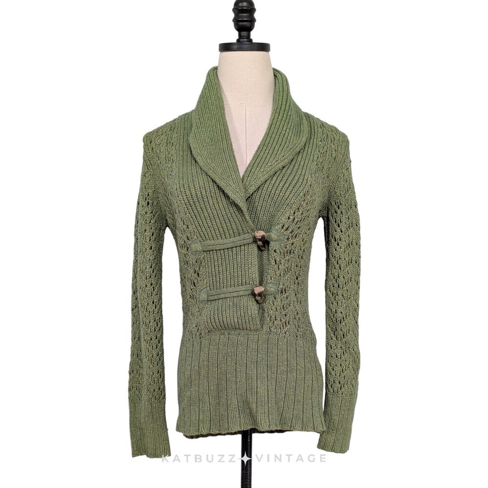 Old Navy Sweater Size M Green Y2K Shawl Collar Chunky Twilightcore Elena Bella